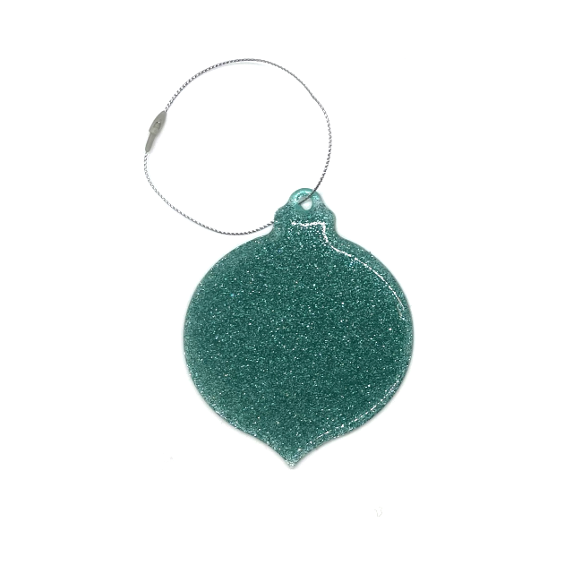 Handcrafted acrylic ornaments in various colors and textures