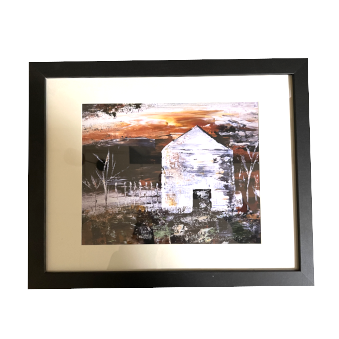 White Barn - Matted and Framed Print