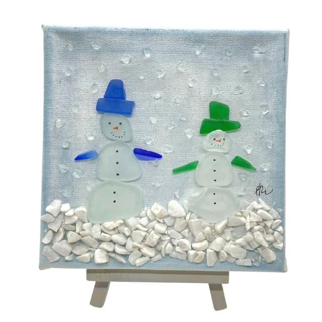 Sea Glass Snowman on Canvas