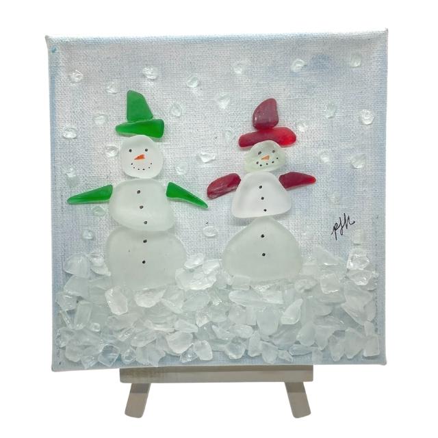 Sea Glass Snowman on Canvas