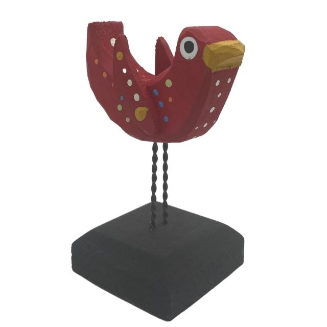 Wood Carved Red Spotted Bird
