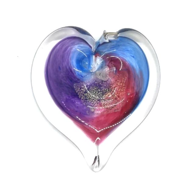Blown Glass Heart Ornament - Blue, Purple & Pink