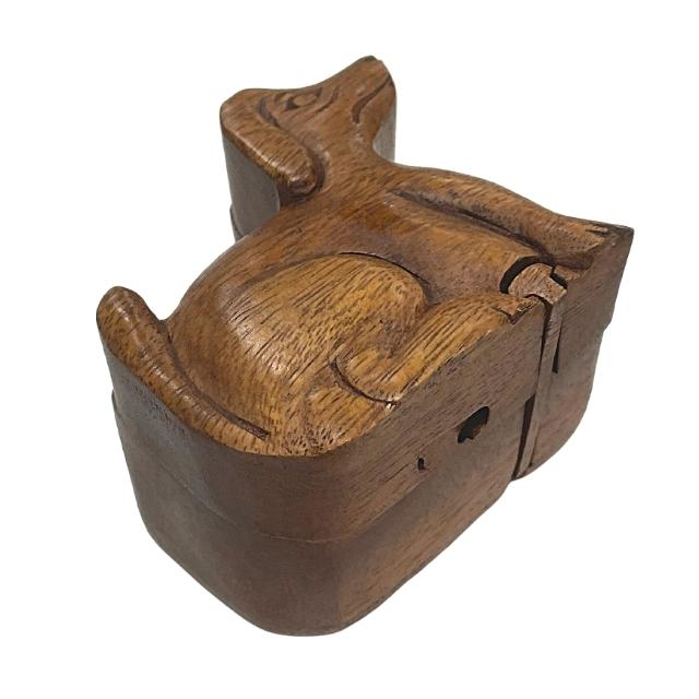 Wood-Carved Dog Secret Puzzle Box