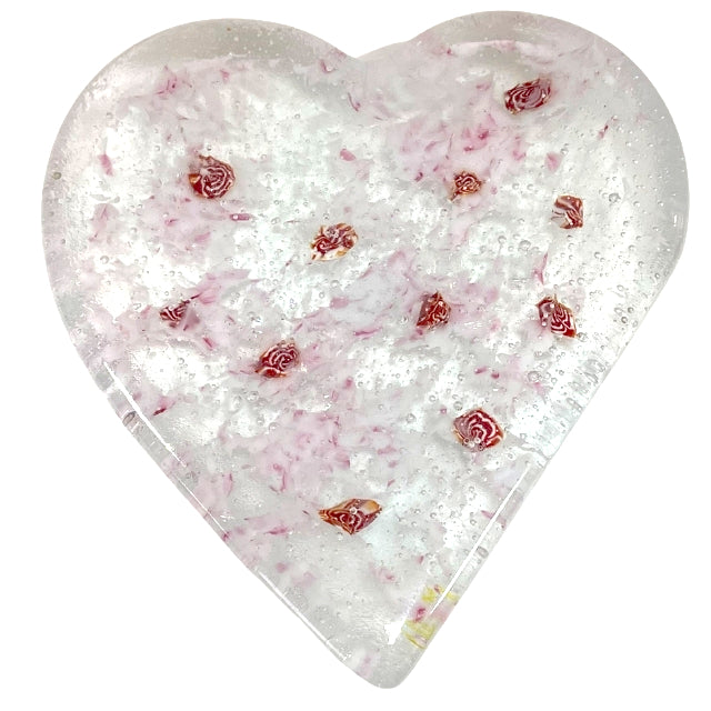 Fused Glass Pink With Roses Paperweight