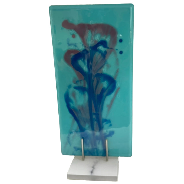 Fused Glass Aqua Stand Up Art With Stand