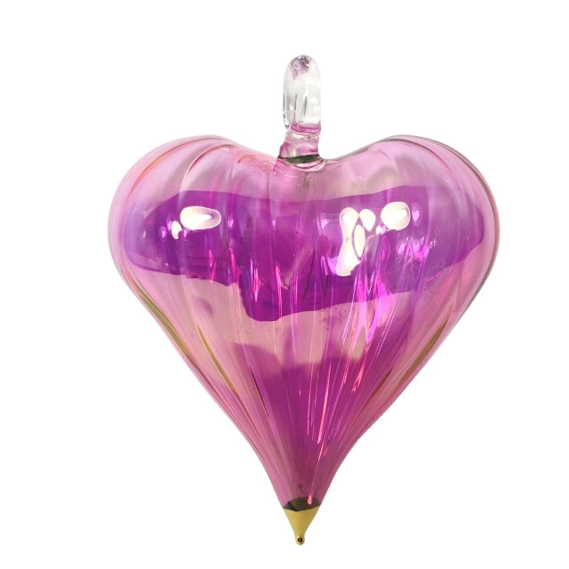 Blown Glass Heart Ornament - Pink