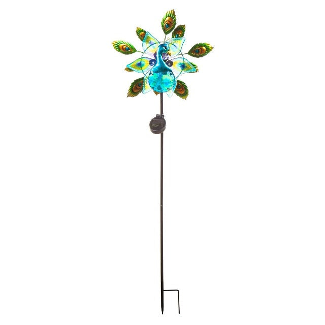 Solar Staked Glass Peacock Wind Spinner