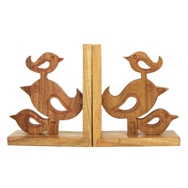 Hand-carved Wooden Bird Book Ends