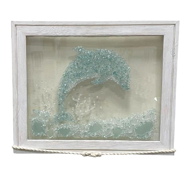 Framed Sea Glass Jumping Dolphin