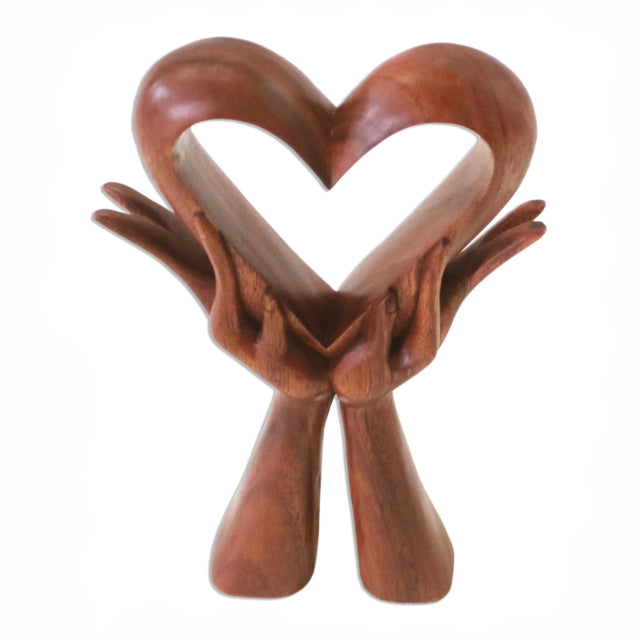 Heart in Hands Wood Sculpture