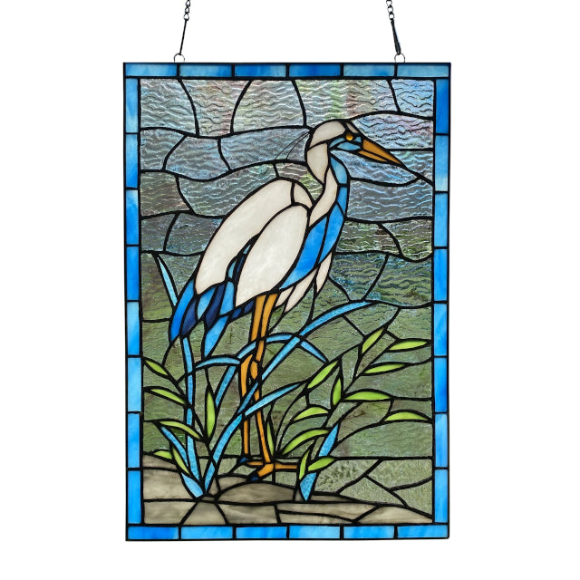 Tiffany Style Stained Glass Crane Panel