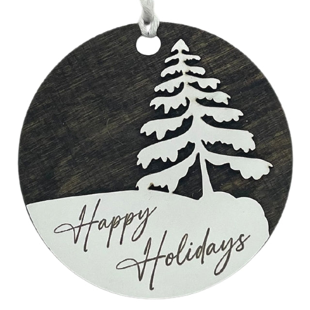 "Happy Holidays" - Wooden Ornament